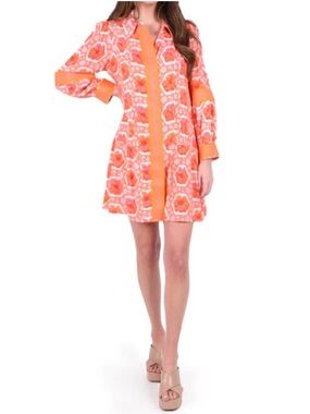 Emily McCarthy Delany Dress Bright Floral Pink Orange  Vacation Sz S